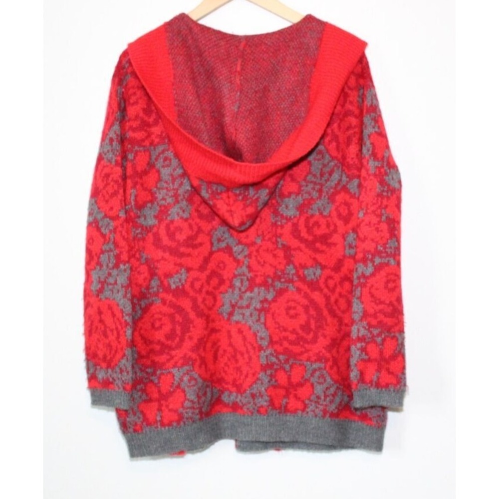 Anthropologie x Sparrow Hooded Open Cardigan Sweater Red Rose Medium Pockets - Picture 8 of 8